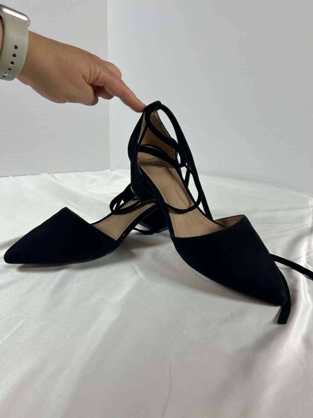 J. Jill Women’s Zelda Block Heel‎ D’Orsay Pumps Black Suede Ankle Lace 7.5*flaw*